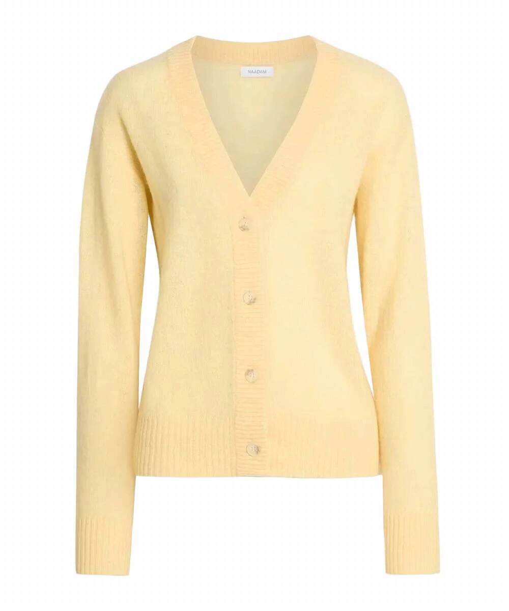 NEW NAADAM women's featherweight cardigan in pale yellow